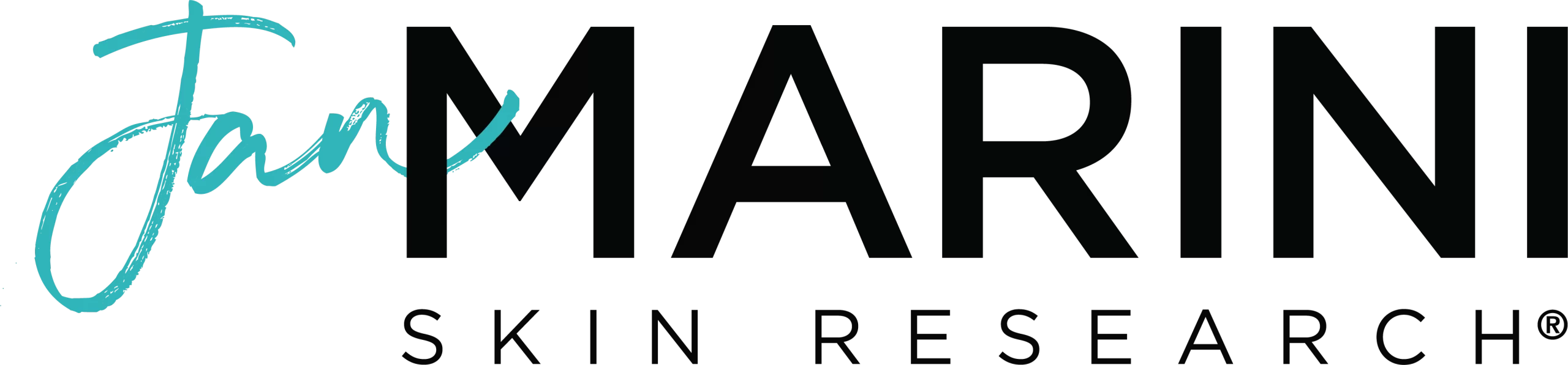 Logo of Jan Marini Skin Research featuring stylized blue text on the left and larger black text on a white background, embodying the essence of advanced skin care.